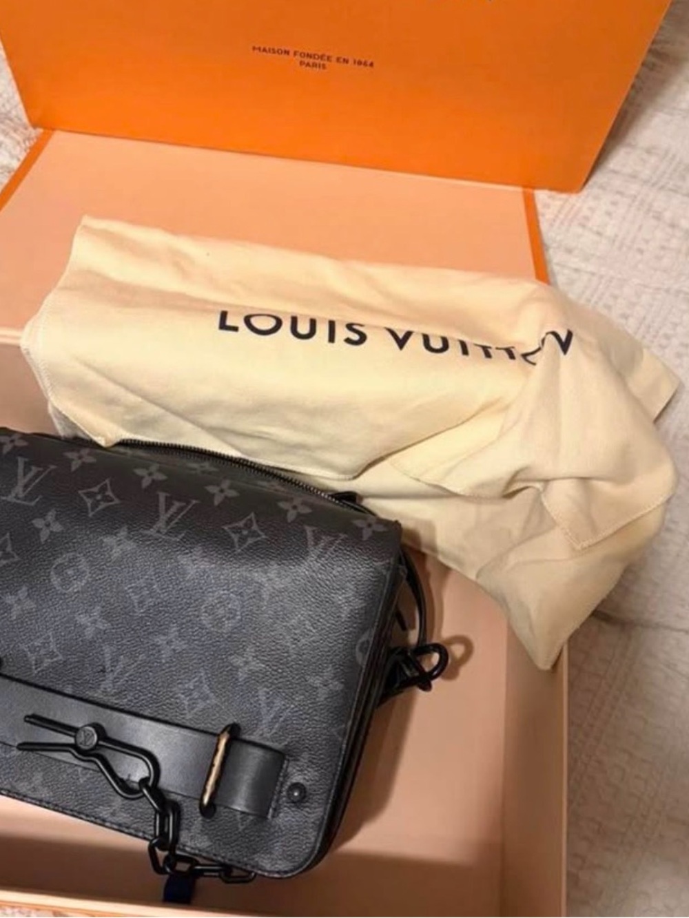 Louis Vuitton Monogram Eclipse Steamer Messenger Bag - Black/Gray - Picture 1 of 3
